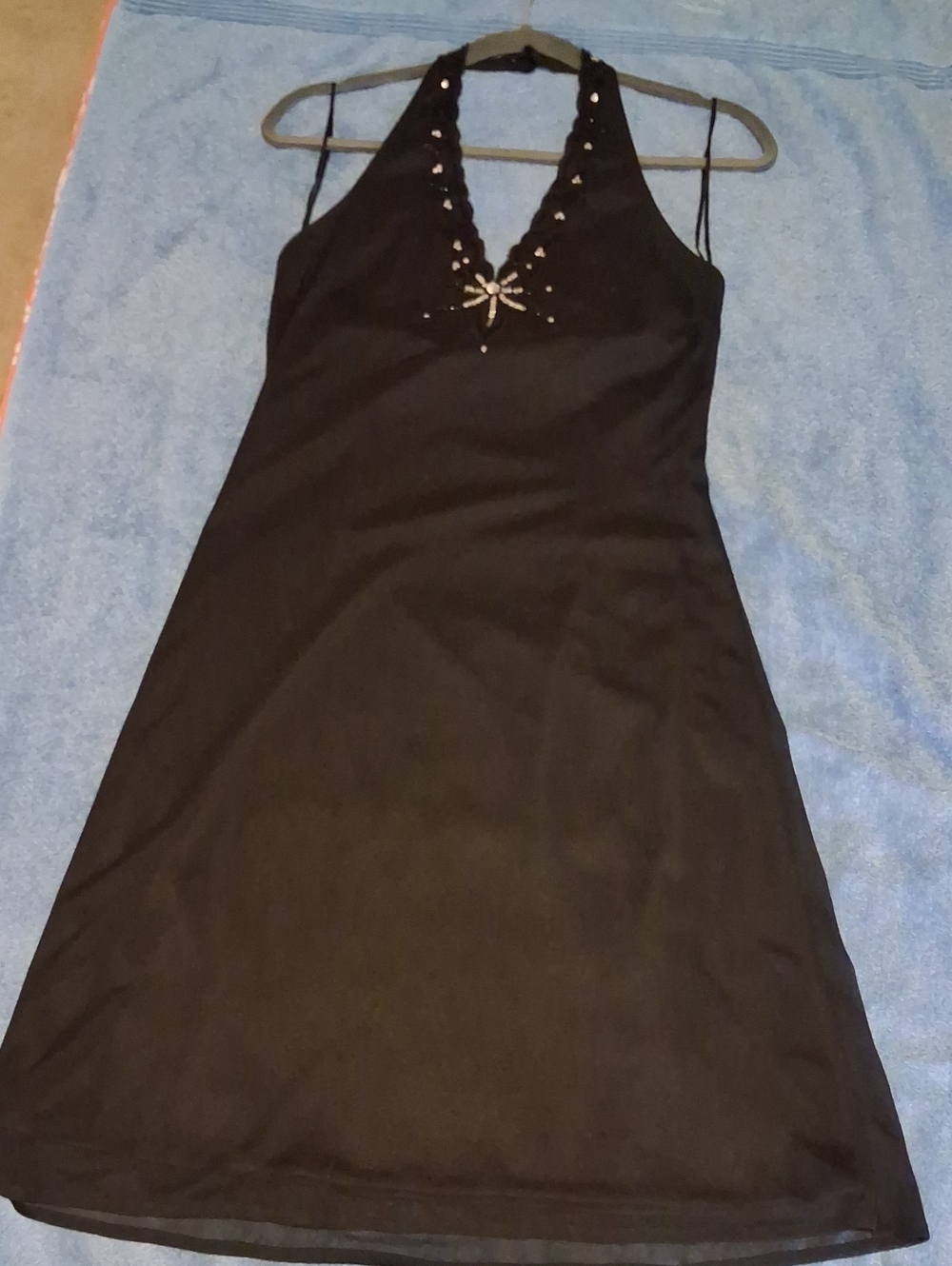 Black Halter Neck Embellished Dress.'